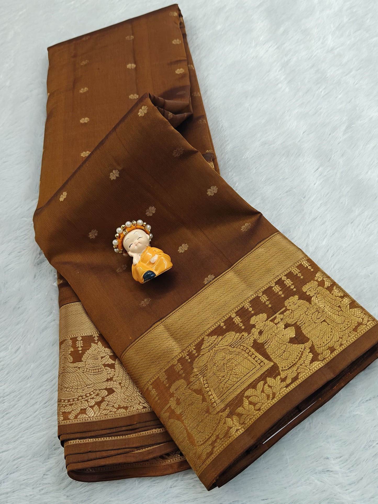 Brown Pure Silk Saree with Pallakku Border