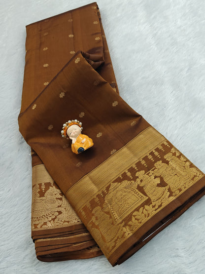 Brown Pure Silk Saree with Pallakku Border