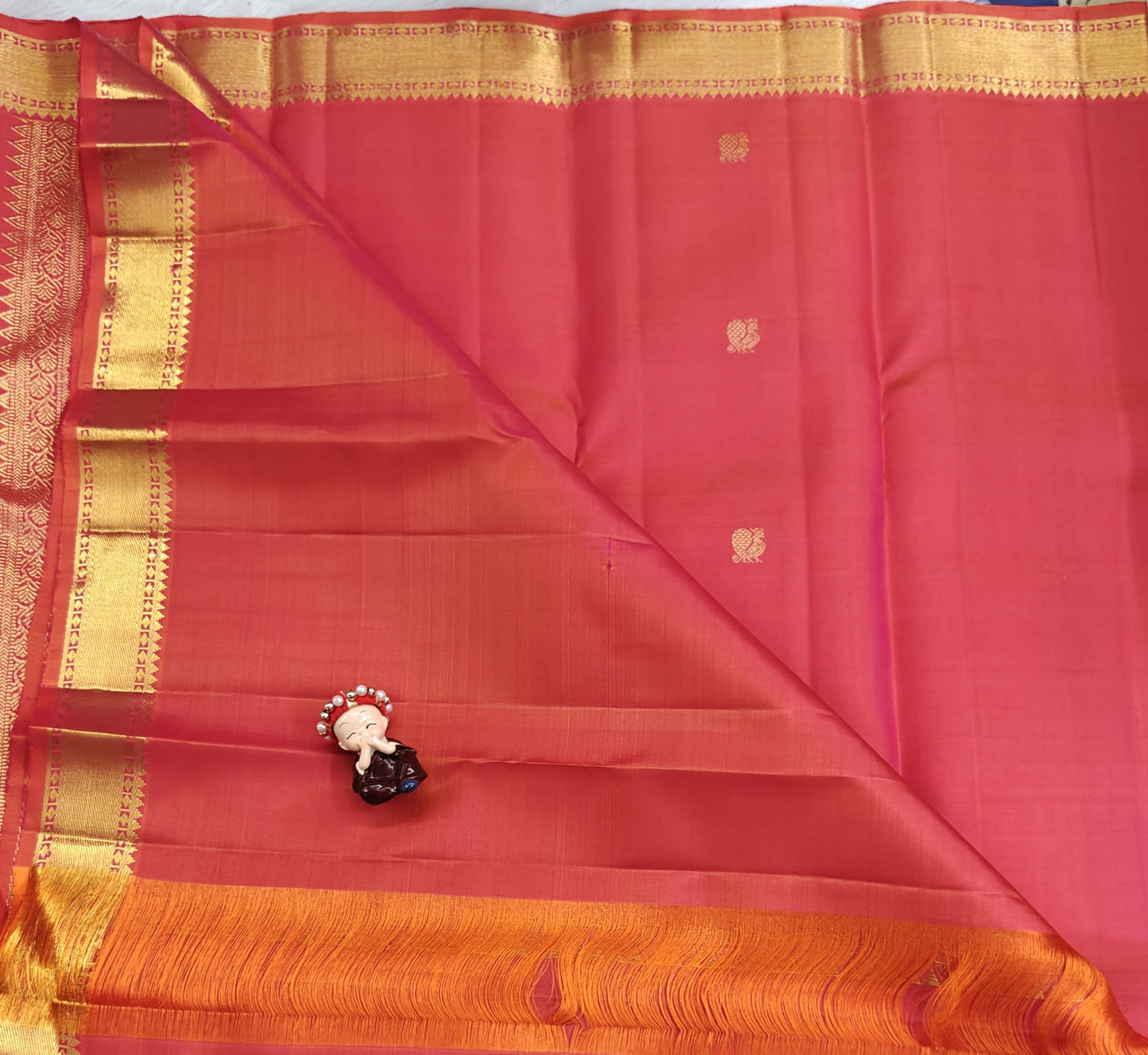 Peach Gold Pure Silk Saree