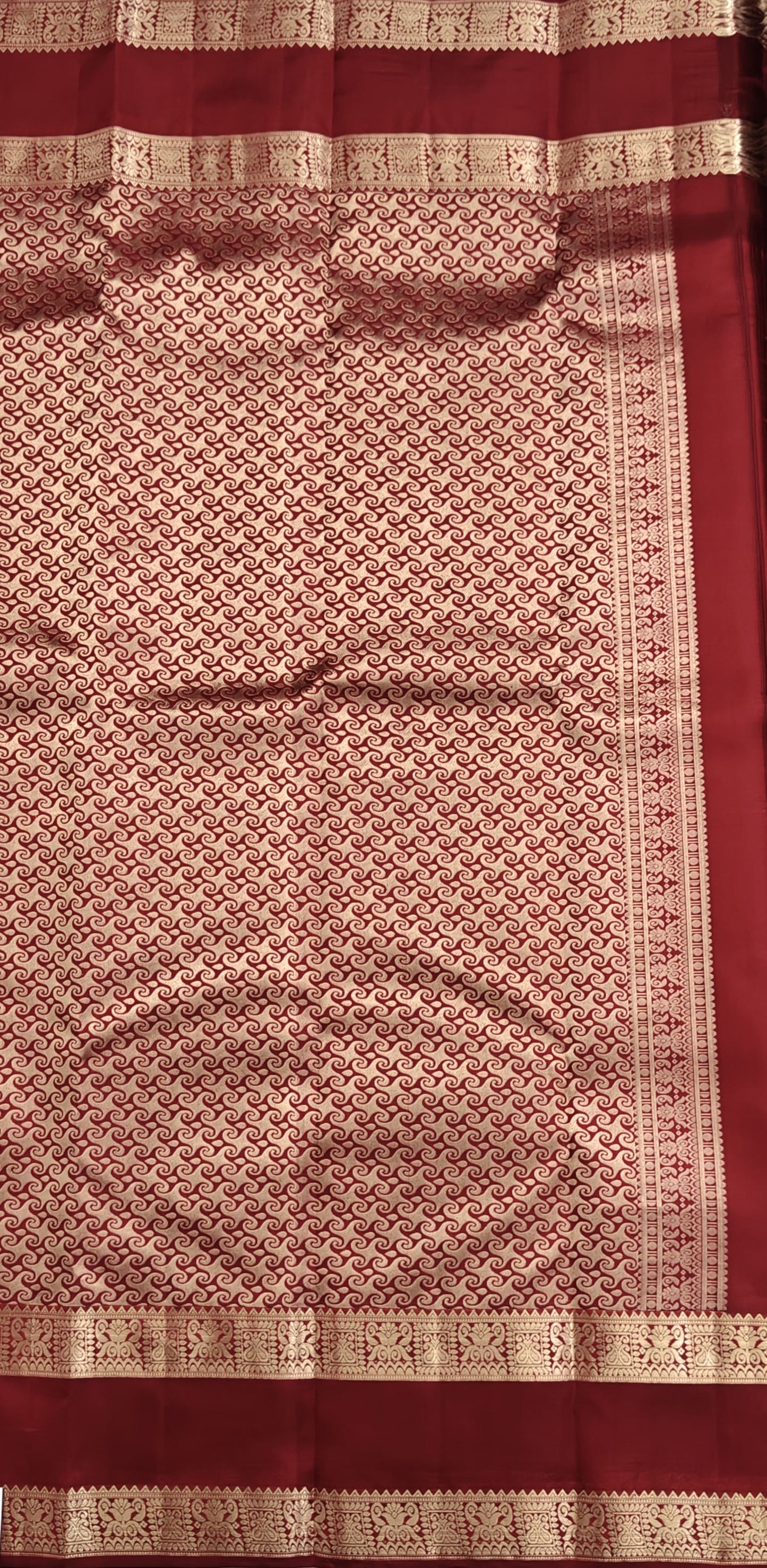 Maroon Pure Silk Saree with Double Border