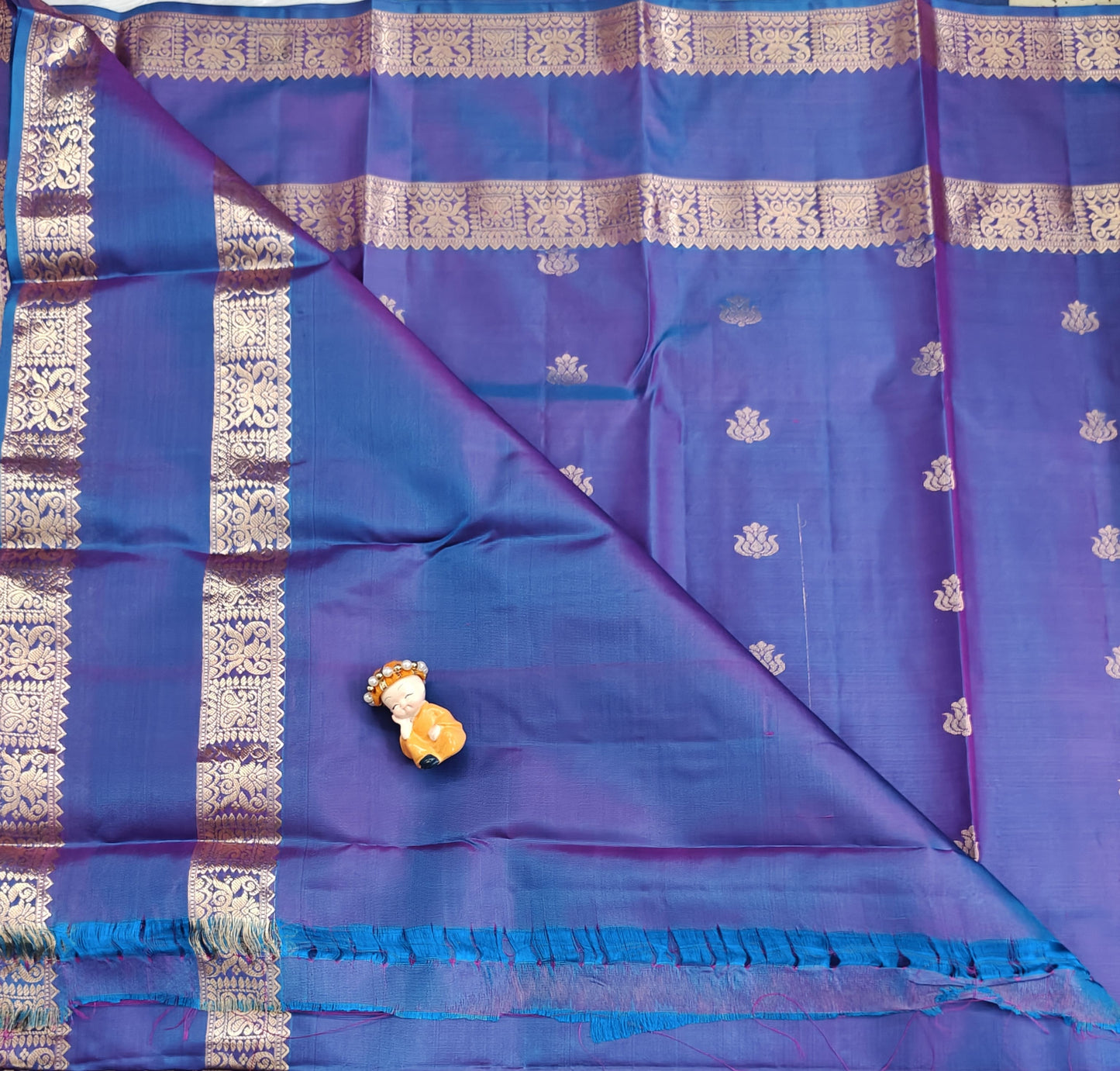Lavender Blue Pure Silk Saree with Double Border
