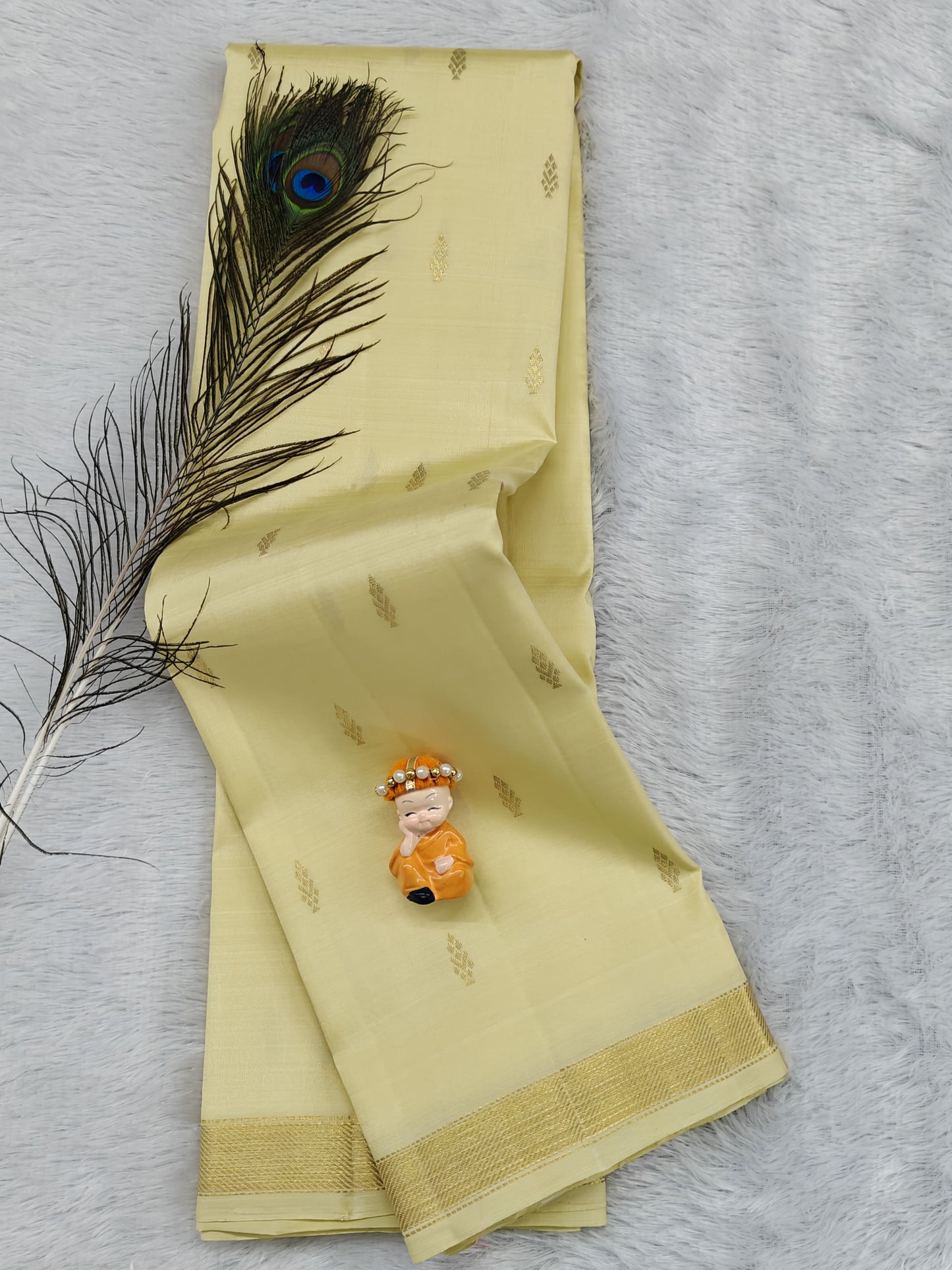 Cream Colour Pure Silk Saree