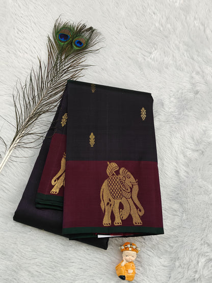 Dark Green Color Pure Silk Saree with wine Border