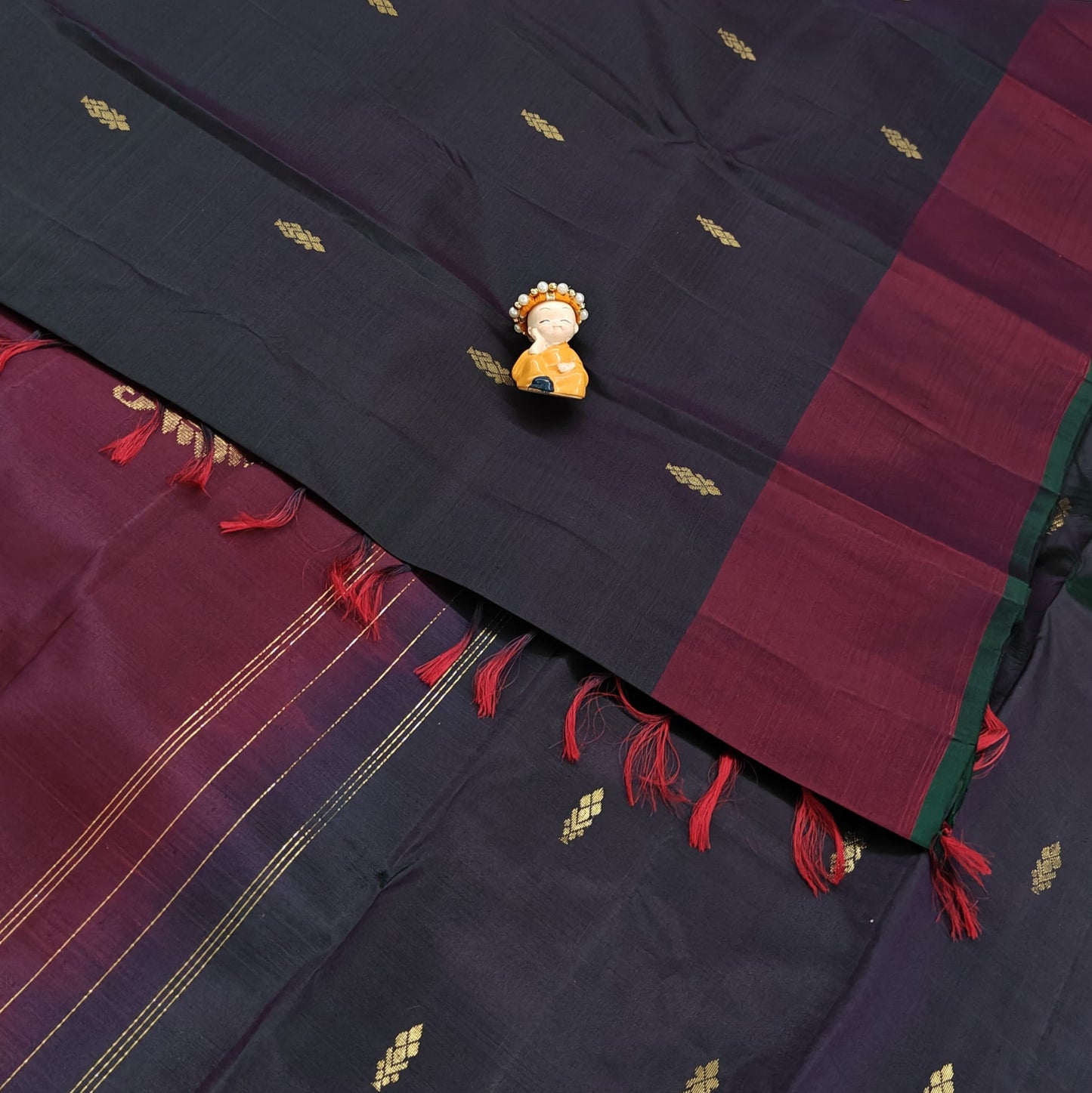 Dark Green Color Pure Silk Saree with wine Border
