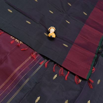 Dark Green Color Pure Silk Saree with wine Border