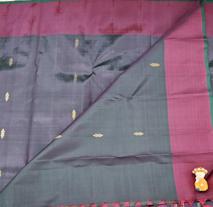 Dark Green Color Pure Silk Saree with wine Border