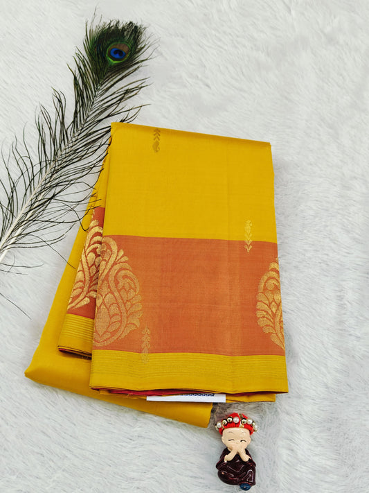 Yellow Pure Silk Saree with Mustard Border