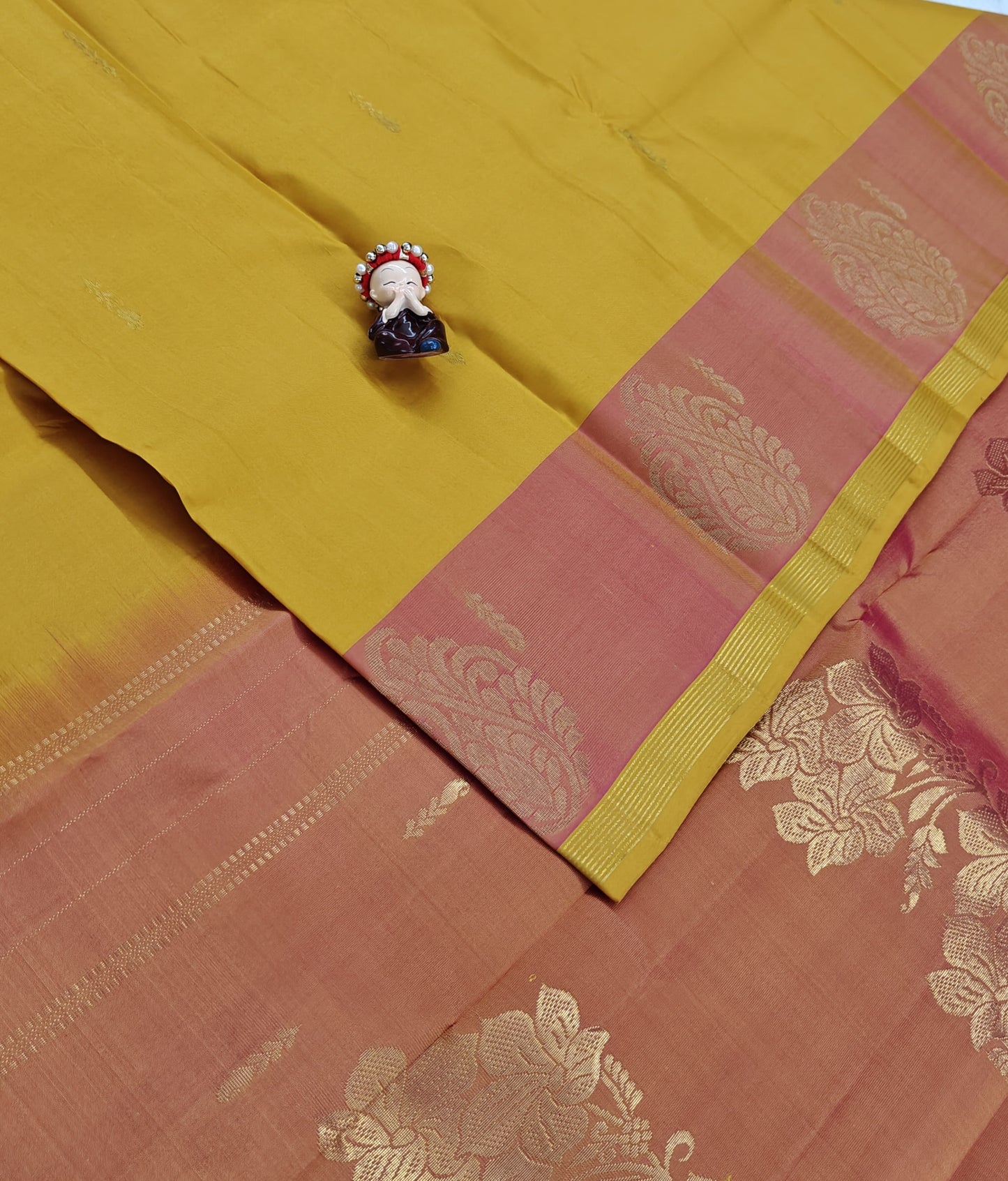 Yellow Pure Silk Saree with Mustard Border