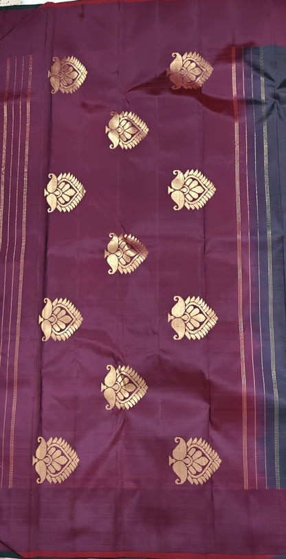 Dark Green Color Pure Silk Saree with wine Border