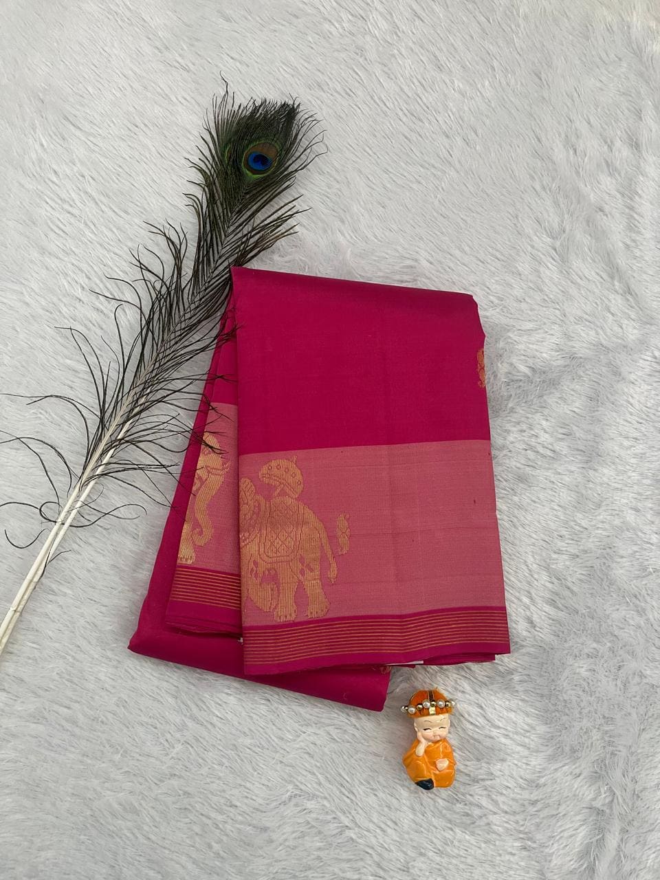 Pink Pure Silk Saree with Peach Border