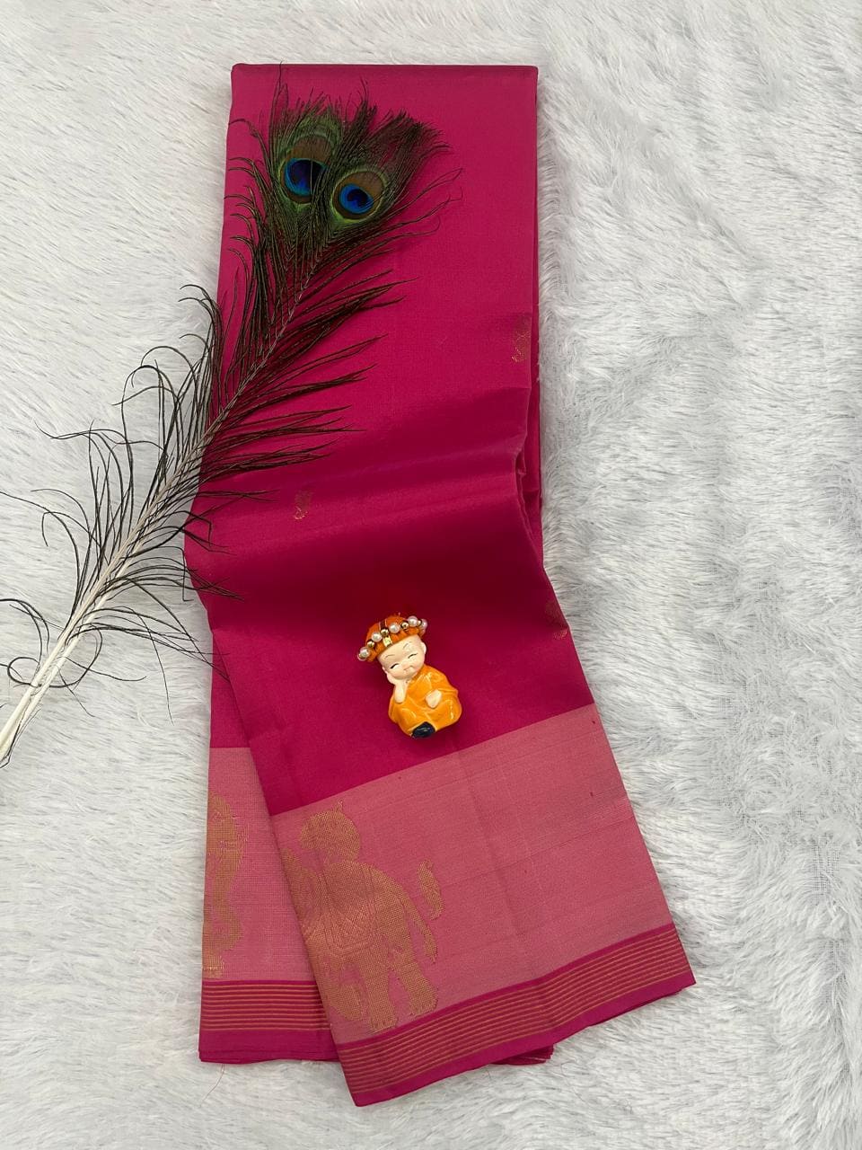 Pink Pure Silk Saree with Peach Border
