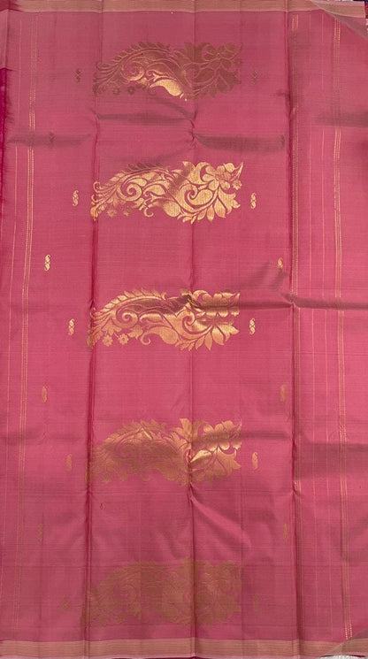 Pink Pure Silk Saree with Peach Border