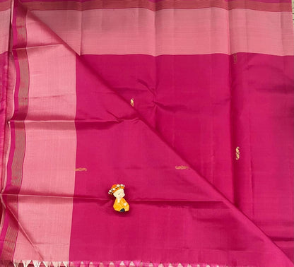 Pink Pure Silk Saree with Peach Border