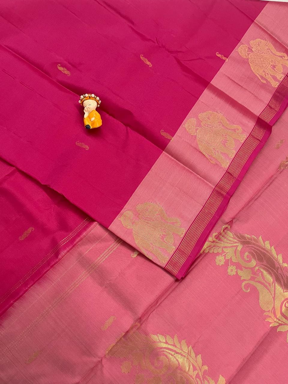 Pink Pure Silk Saree with Peach Border