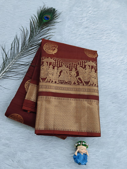 Coffee Brown Color Pure Silk Saree with Pallakku Border