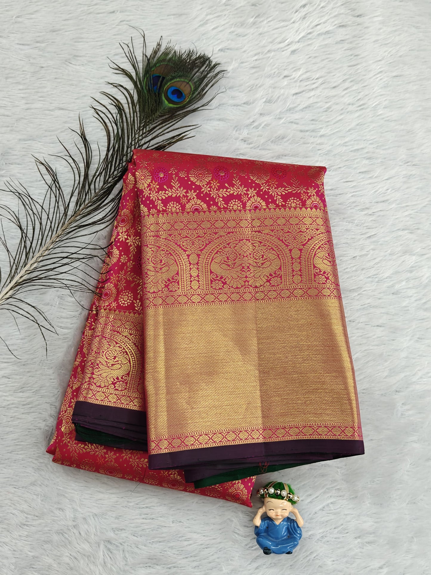 Rani Pink Pure Bridal Saree with Long Border