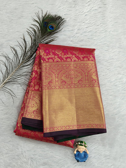 Rani Pink Pure Bridal Saree with Long Border