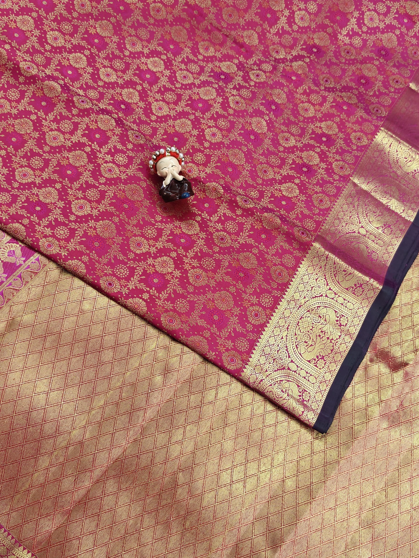 Rani Pink Pure Bridal Saree with Long Border