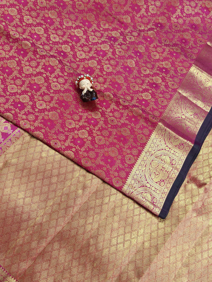 Rani Pink Pure Bridal Saree with Long Border