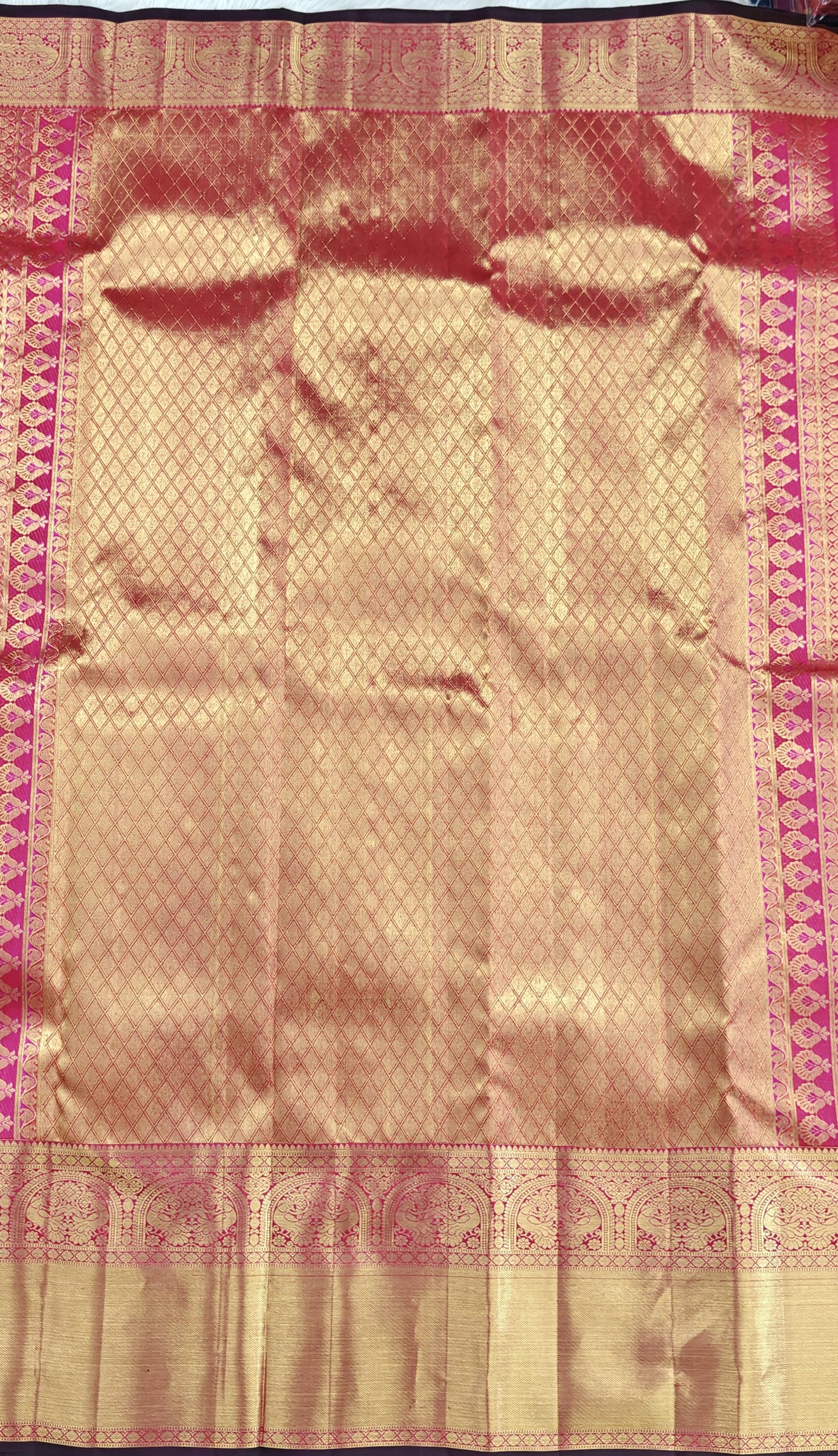 Rani Pink Pure Bridal Saree with Long Border