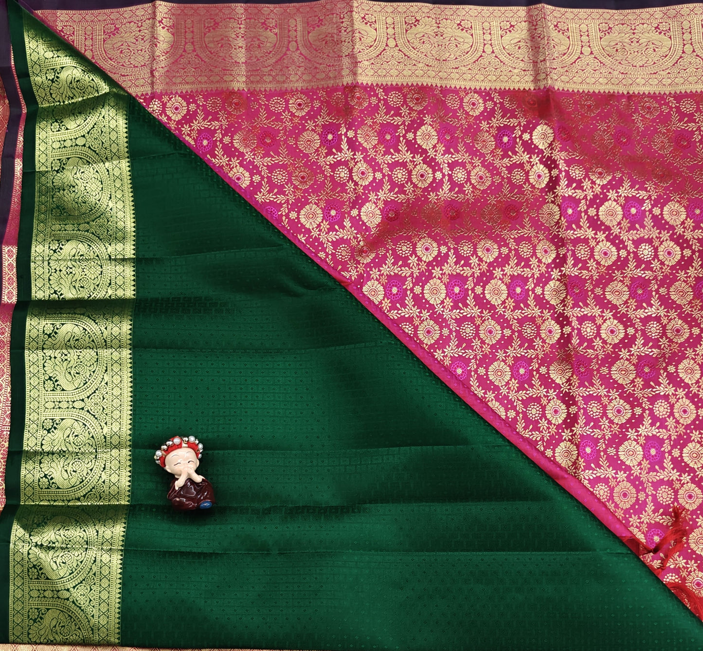 Rani Pink Pure Bridal Saree with Long Border