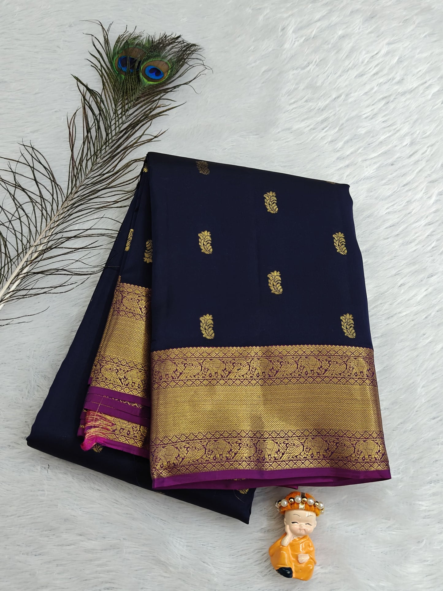 Navy Blue Pure Silk Saree