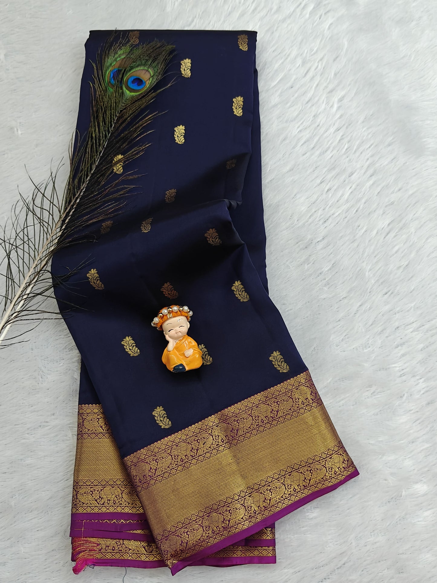 Navy Blue Pure Silk Saree