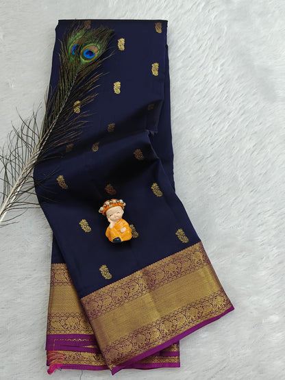 Navy Blue Pure Silk Saree