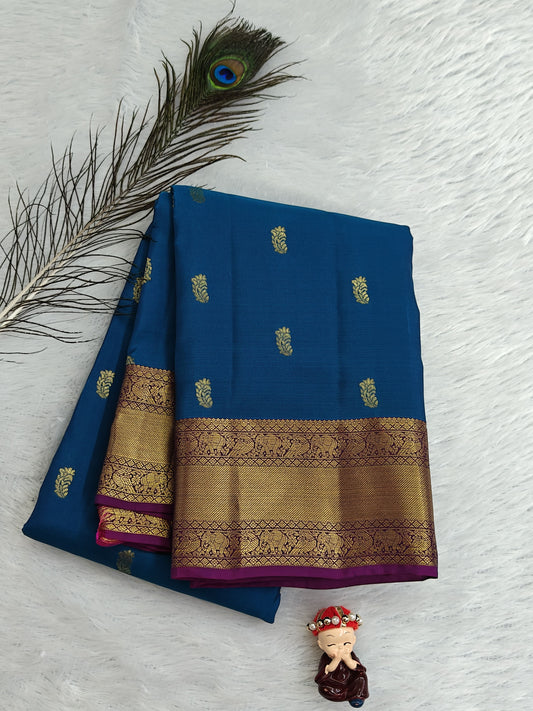 Peacock Blue Pure Silk Saree