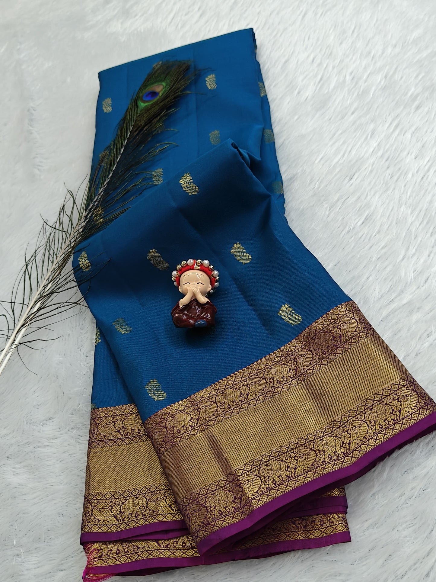 Peacock Blue Pure Silk Saree