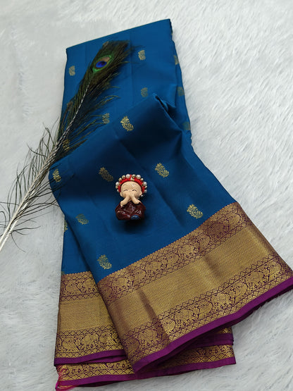 Peacock Blue Pure Silk Saree
