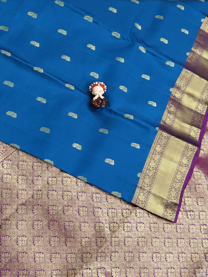 Peacock Blue Pure Silk Saree