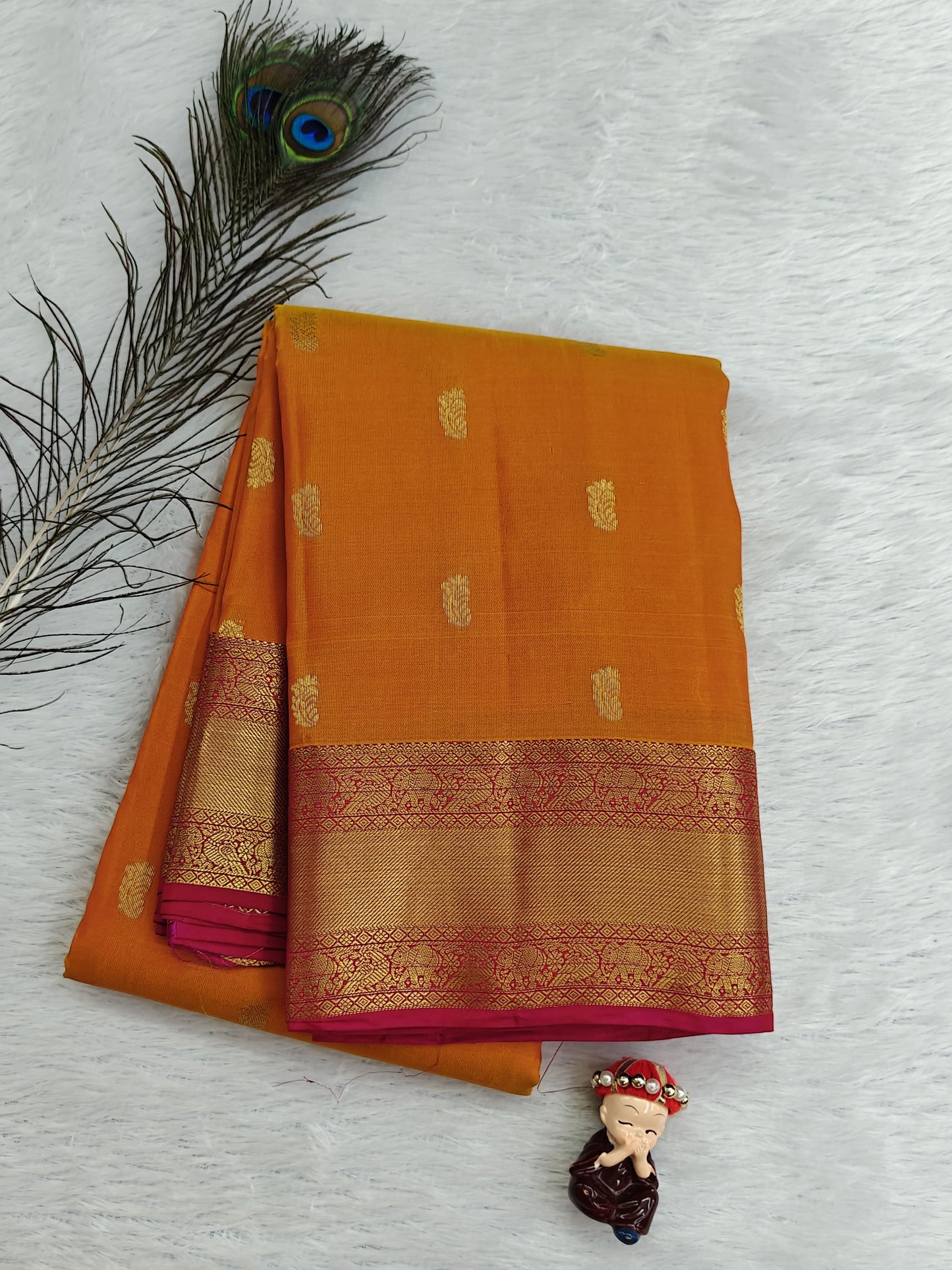 Mustard Orange Pure Silk Saree