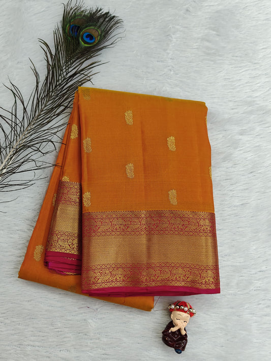 Mustard Orange Pure Silk Saree