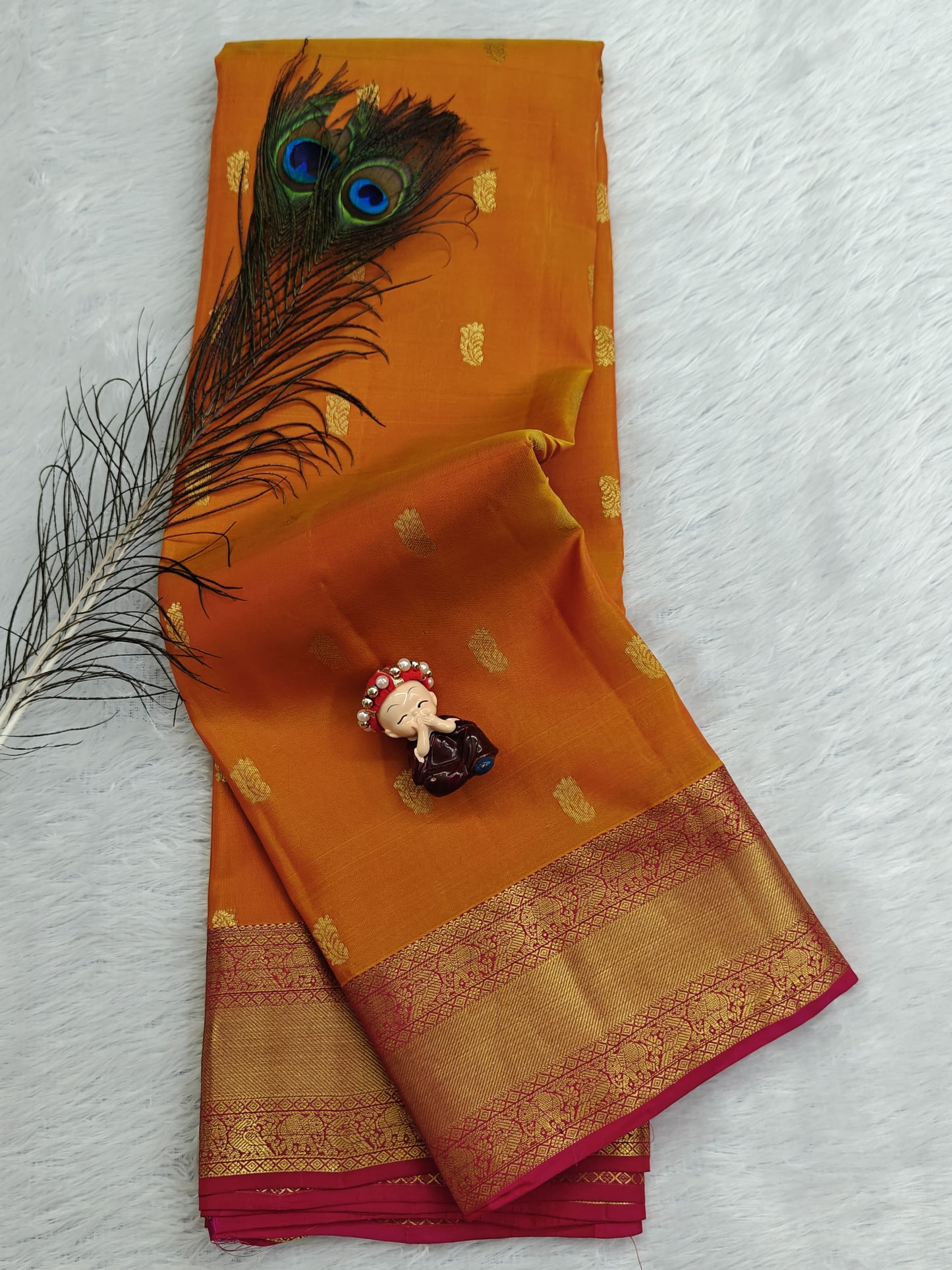 Mustard Orange Pure Silk Saree