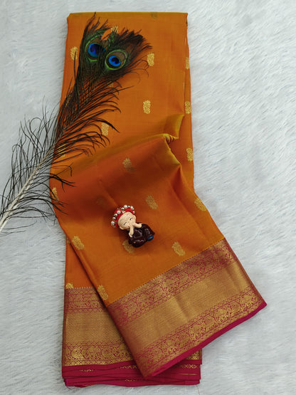 Mustard Orange Pure Silk Saree