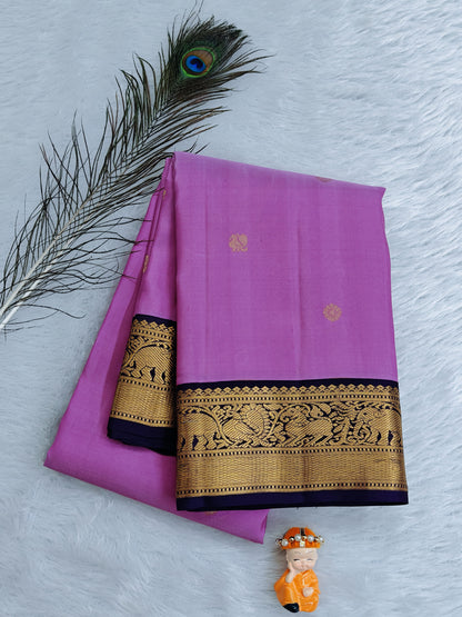 Lotus Pink Korvai Saree With Navy Blue Border