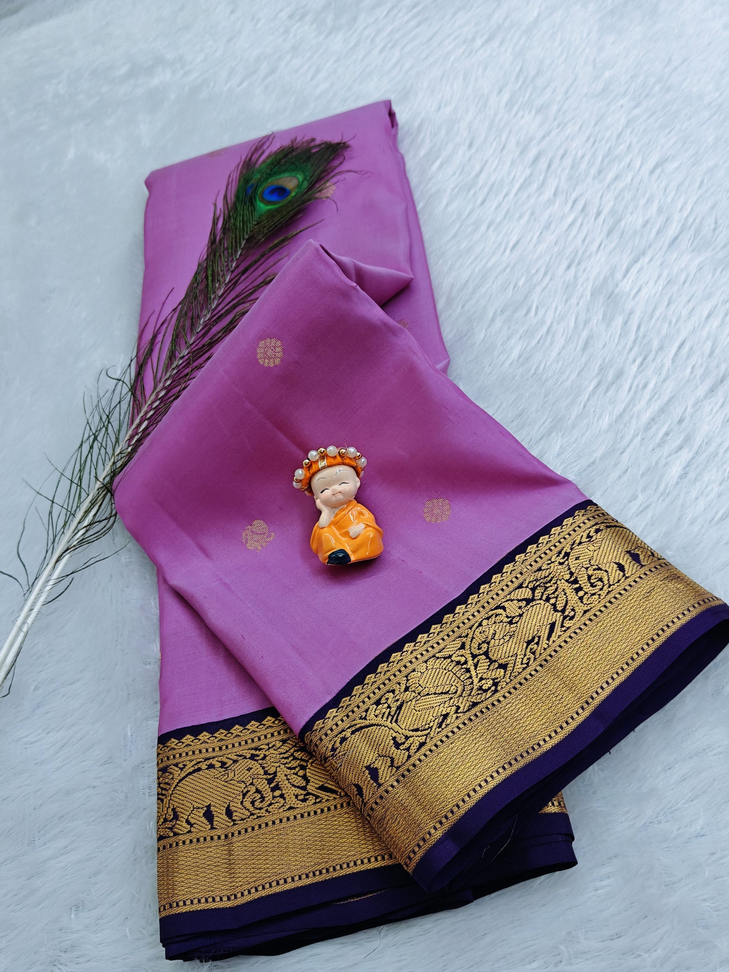 Lotus Pink Korvai Saree With Navy Blue Border