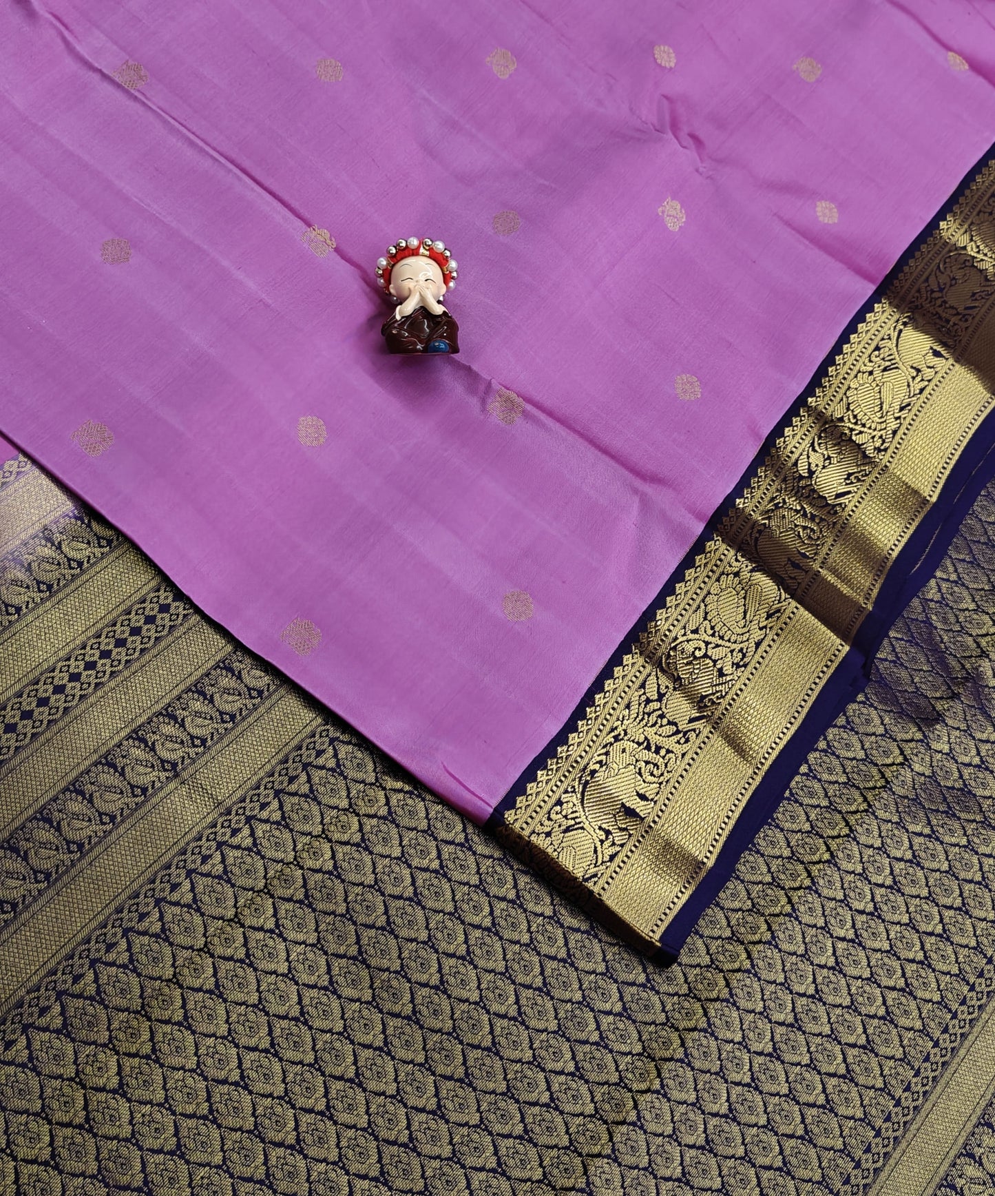 Lotus Pink Korvai Saree With Navy Blue Border