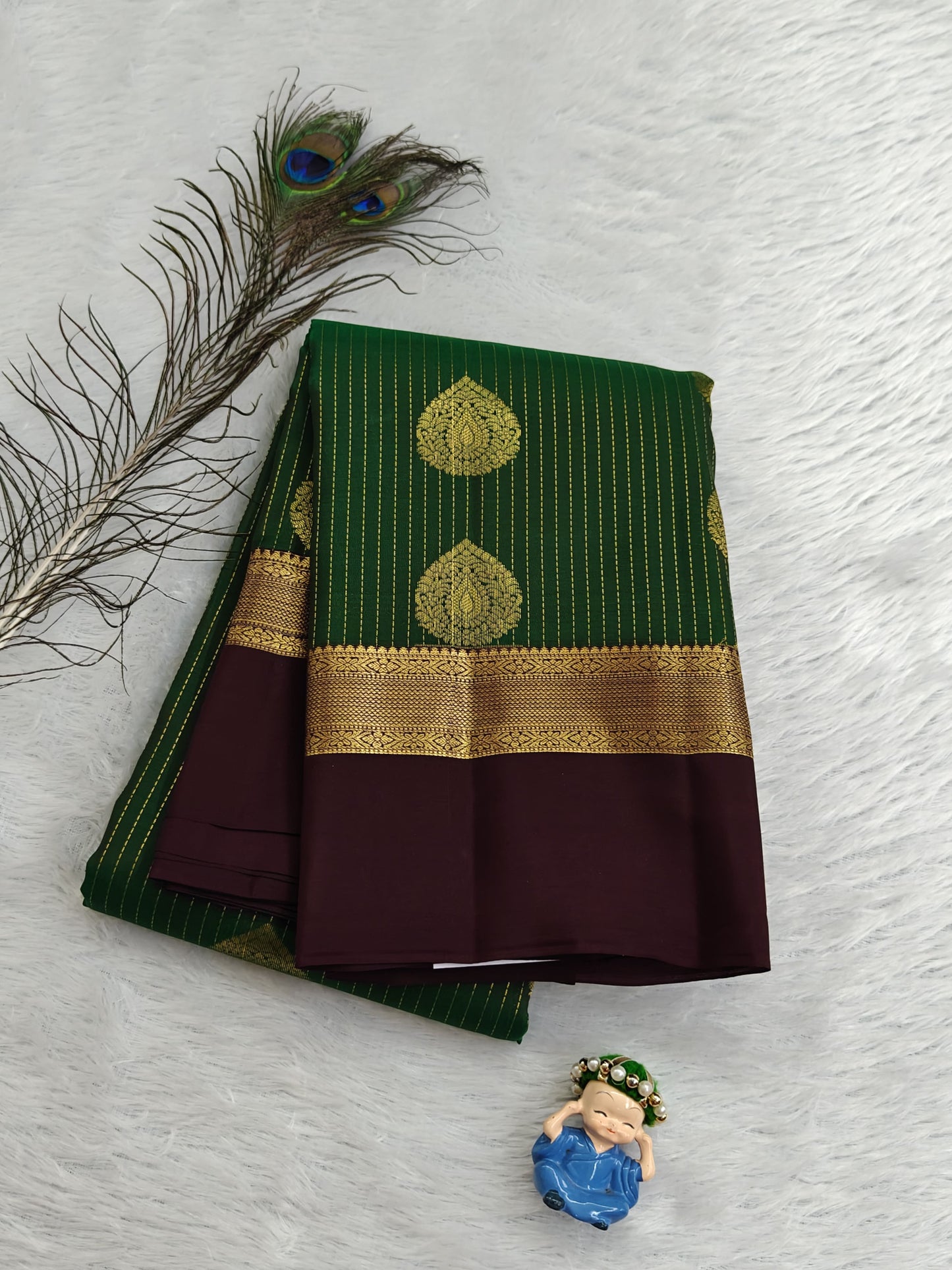 Green Pure Silk Saree With Maroon Border