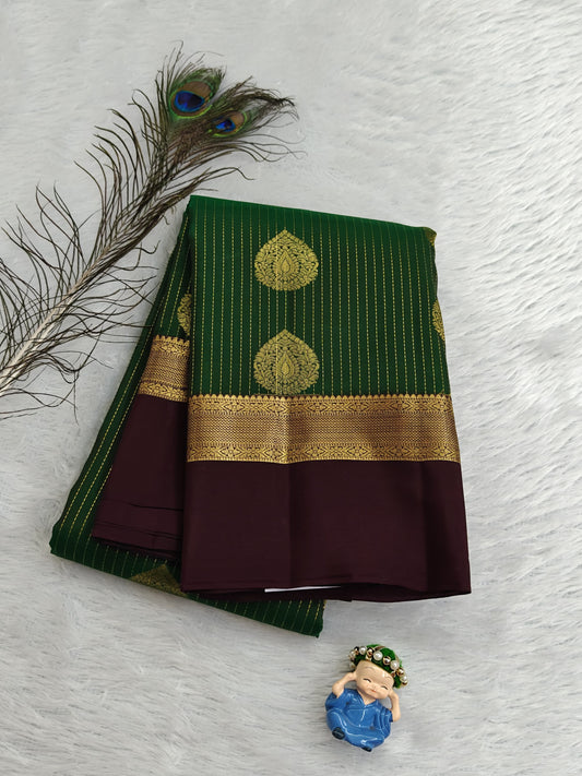 Green Pure Silk Saree With Maroon Border
