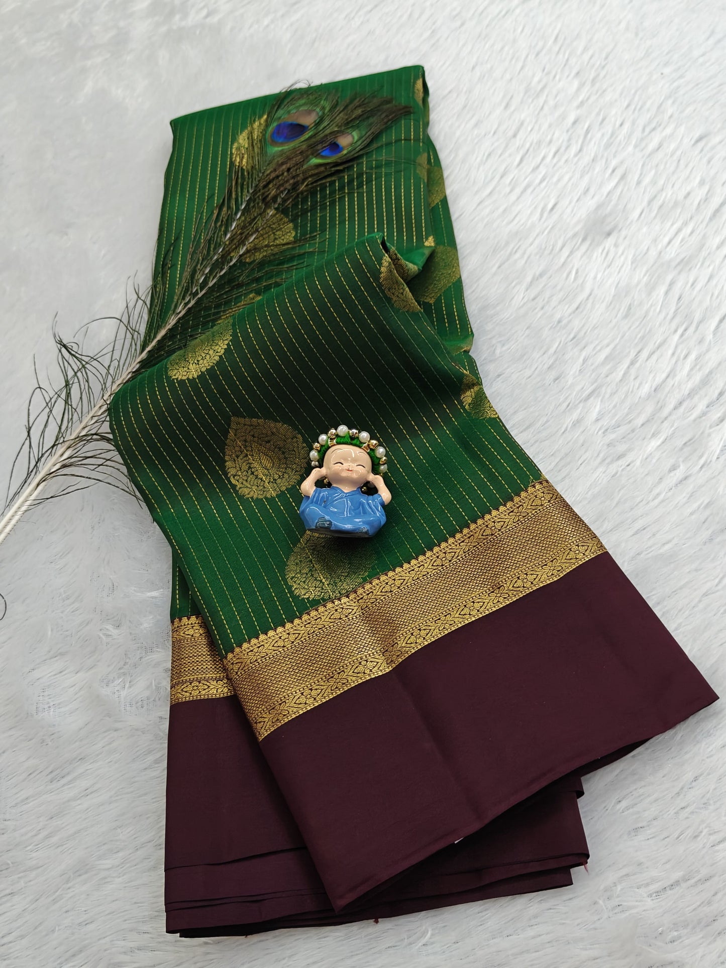 Green Pure Silk Saree With Maroon Border