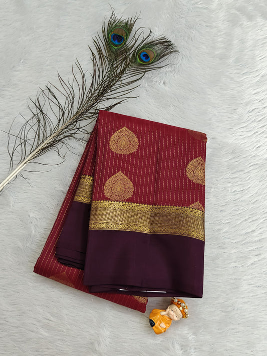 Maroon Pure Silk Saree With Purple Border