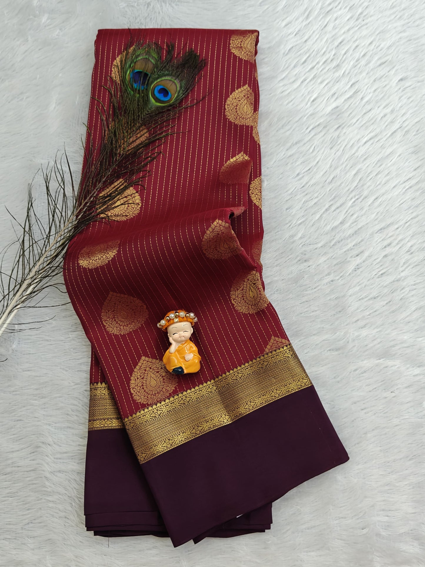 Maroon Pure Silk Saree With Purple Border