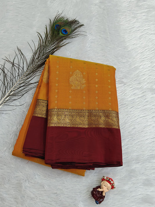 Mustard Orange Pure Silk with Maroon Border