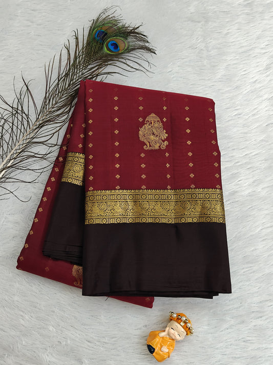 Maroon Pure Silk with Brown Border