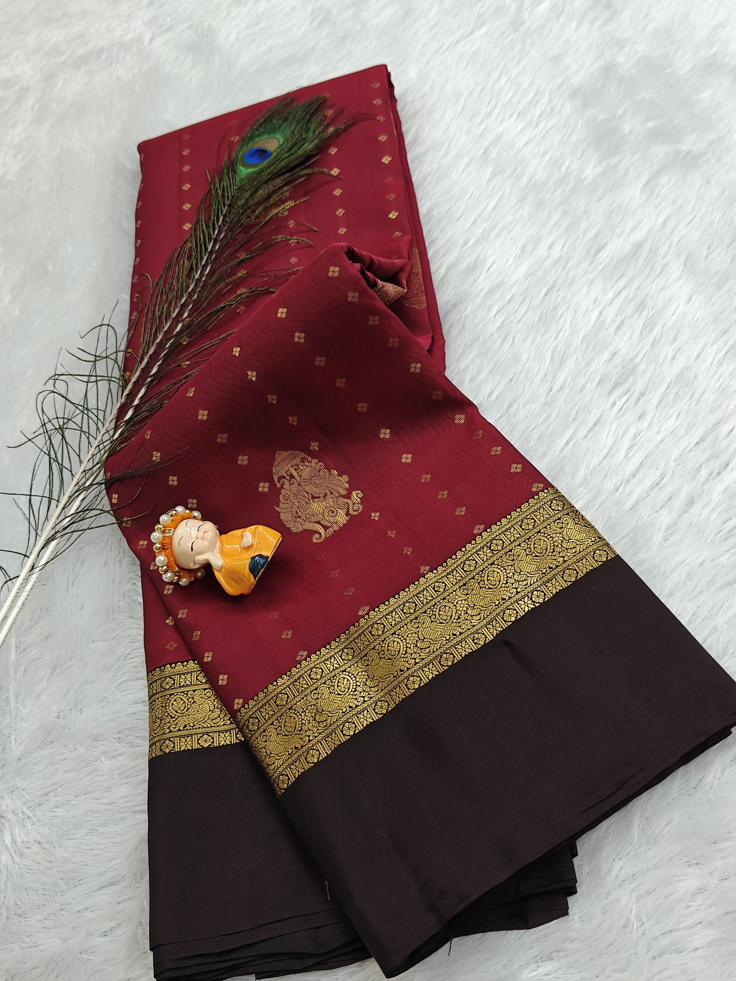 Maroon Pure Silk with Brown Border