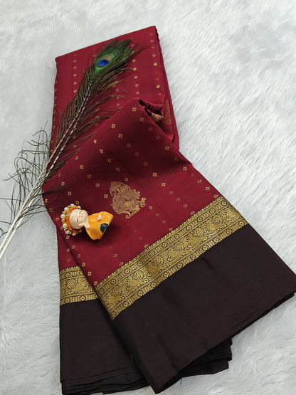 Maroon Pure Silk with Brown Border