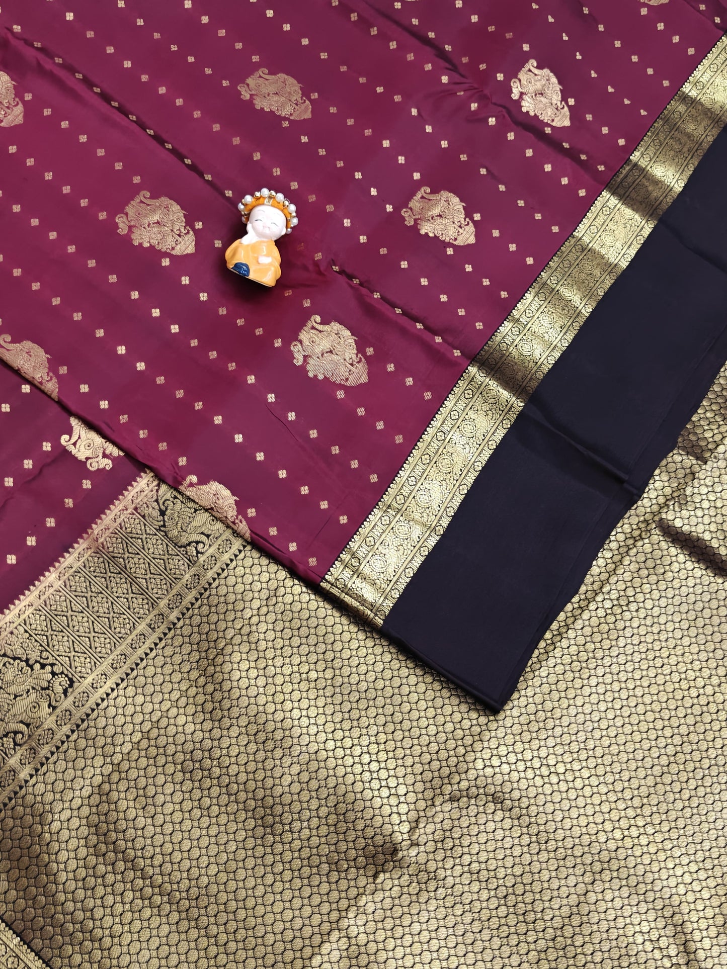 Maroon Pure Silk with Brown Border