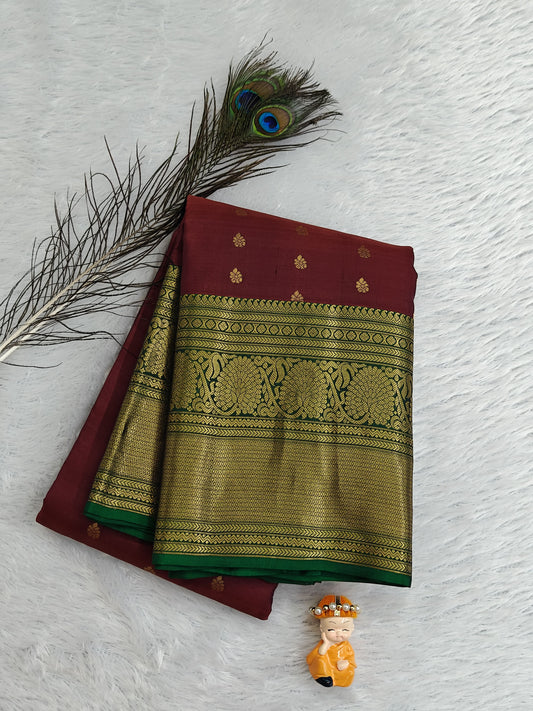 Maroon Pure Silk Saree With Green Border